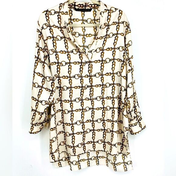 Zara Women’s Chain Print Tunic Shirt L Spain - Picture 5 of 10